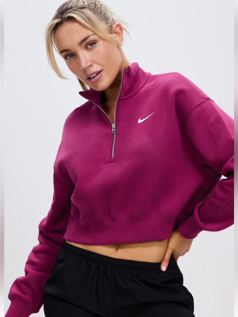 Nike Sportswear Phoenix Fleece Plum Half-Zip Cropped Sweatshirt Size XS